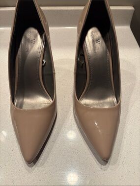 Worthington Beige Patent Pointed-Toe Pumps